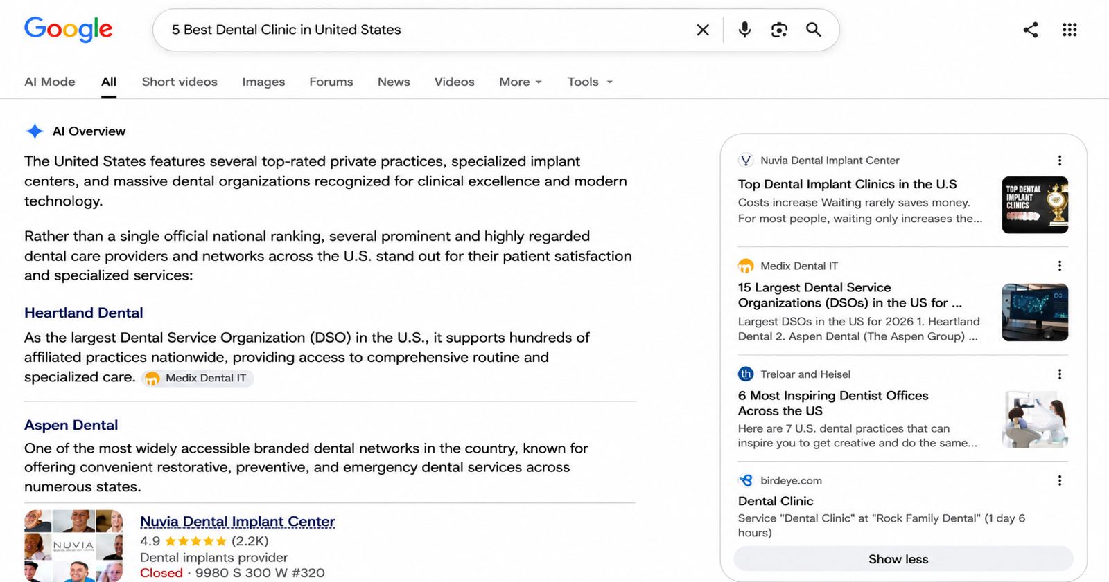Google AI Overview answering a question about companies in an industry